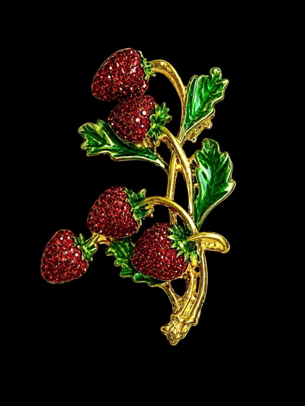 Red Strawberry Branch Enamel Brooch - Women Jewelry